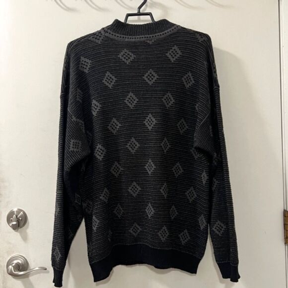 VTG Mondo di Marco Mens Black Gray Diamond Print Wool Blend Sweater Sz Medium - Picture 3 of 14